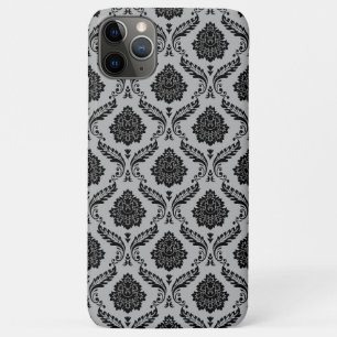Funda Para iPhone 11 Pro Max Patrón de Damasco Rococó Negro sobre Gris