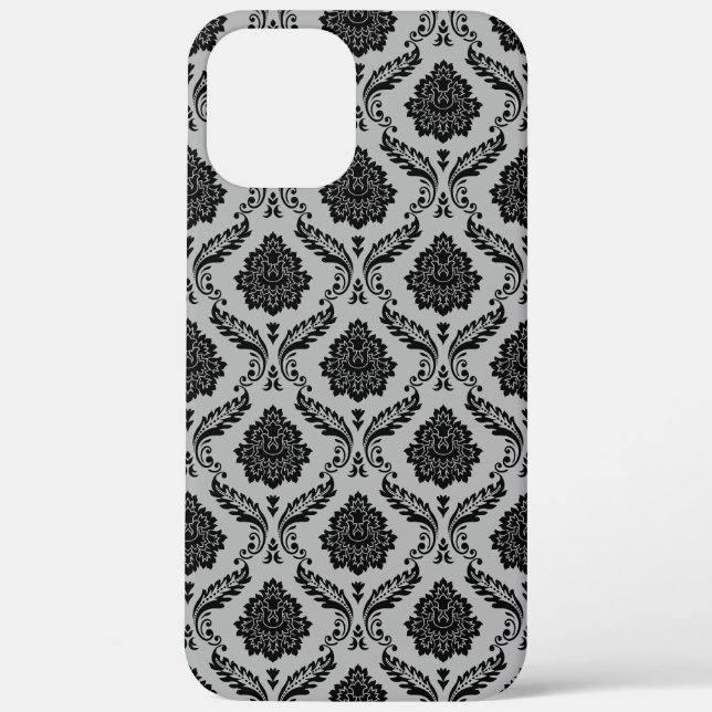 Funda De Case-Mate Para iPhone Patrón de Damasco Rococó Negro sobre Gris (Reverso )