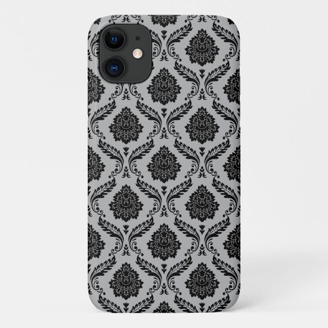 Funda De Case-Mate Para iPhone Patrón de Damasco Rococó Negro sobre Gris (Reverso)