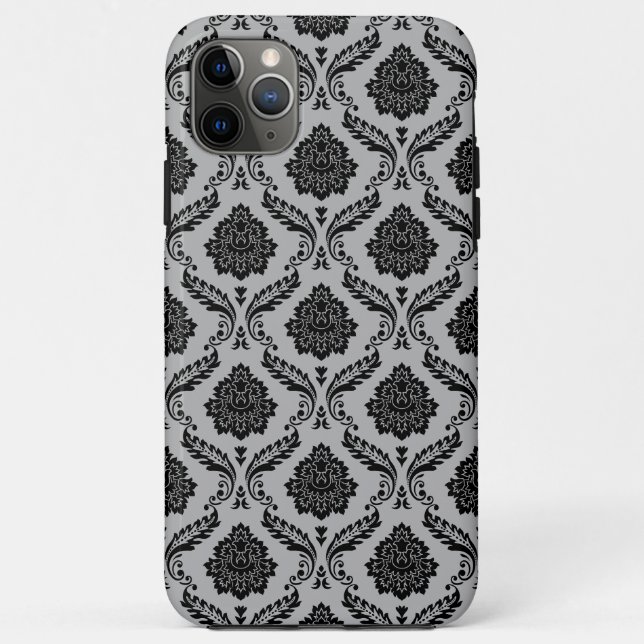 Funda De Case-Mate Para iPhone Patrón de Damasco Rococó Negro sobre Gris (Reverso)