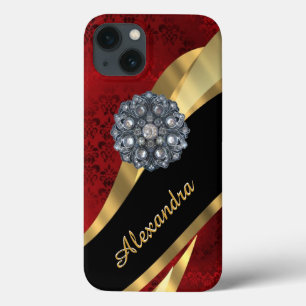 Funda Para iPhone 13 patrón de damasco rojo elegante bonito personaliza