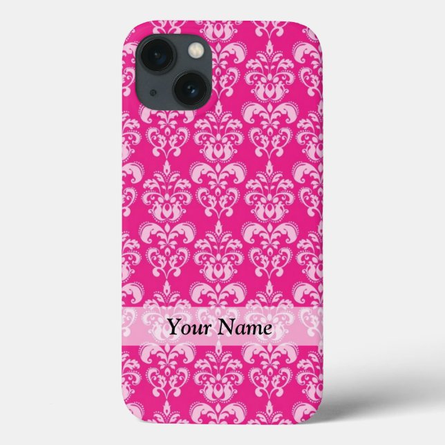 Funda De Case-Mate Para iPhone Patrón de damasco rosa caliente (Reverso)