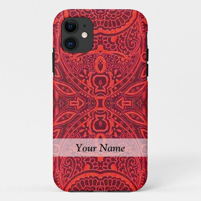 Funda De Case-Mate Para iPhone Patrón de damasco tribal rojo (Reverso)