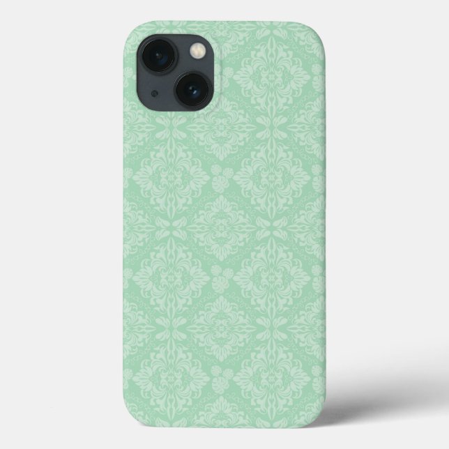 Funda De Case-Mate Para iPhone Patrón de damasco verde (Reverso)