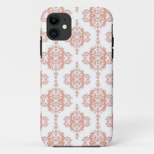 Funda Para iPhone 11 Patrón de damasco victoriano coral sobre blanco