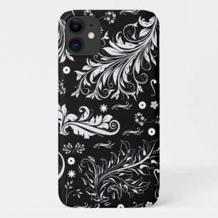 Funda Para iPhone 11 Patrón de Damask, Damasco francés, negro y blanco