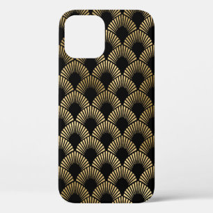 Funda Para iPhone 12 patrón de deco de arte negro dorado