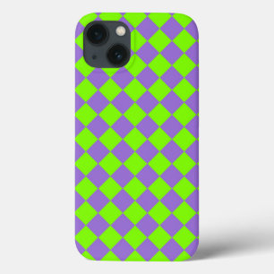 Funda Para iPhone 13 Patrón de diamante de cuadros púrpura verde