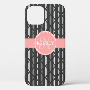 Funda Para iPhone 12 Patrón de diamante de línea geométrica gris Monogr