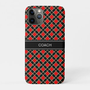 Funda Para iPhone 11 Pro Patrón de diamante en negro y rojo