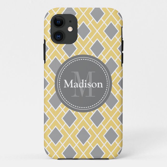 Funda De Case-Mate Para iPhone Patrón de diamante gris amarillo moderno y elegant (Reverso)