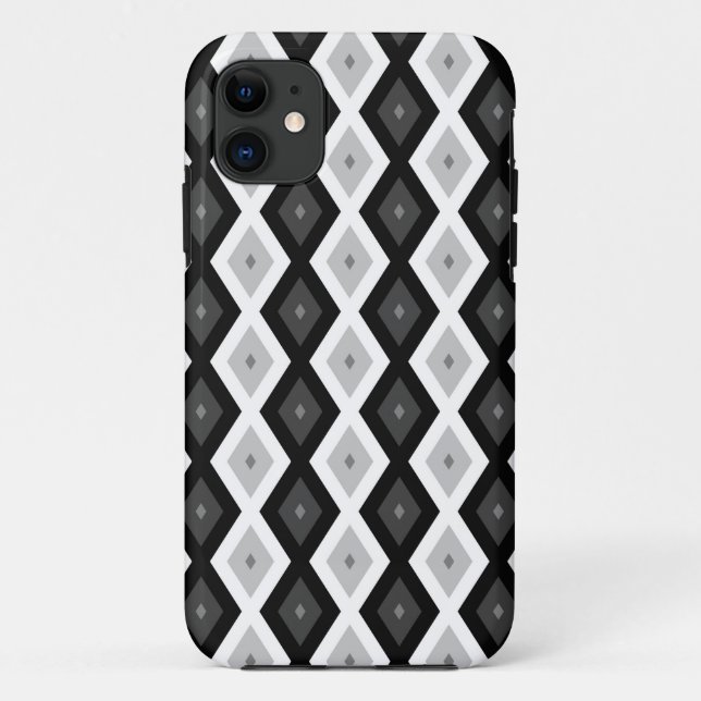 Funda De Case-Mate Para iPhone Patrón de diamante negro, blanco y gris (Reverso)