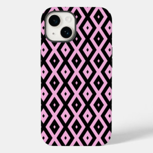 Funda Para iPhone 14 De Case-Mate Patrón de diamante rosa pálido y negro