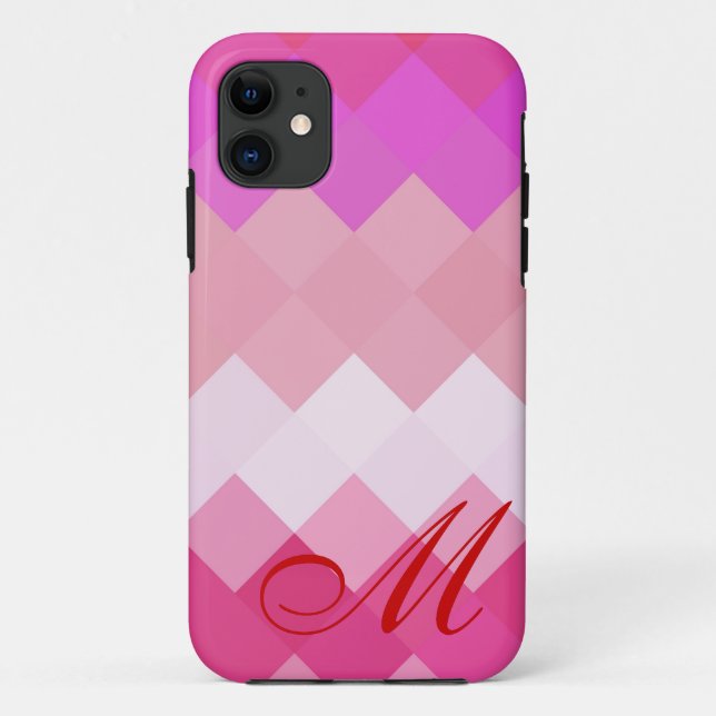 Funda De Case-Mate Para iPhone Patrón de diamante rosa y monograma 4 (Reverso)
