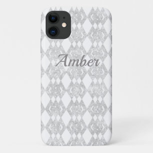 Funda Para iPhone 11 Patrón de diamante superpuesto con brillo plateado