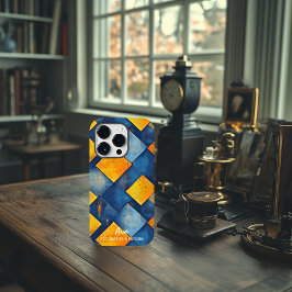 Funda Para iPhone 14 Pro De Case-Mate Patrón de diamante texturizado en azul y Naranja