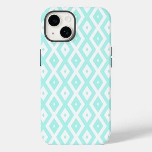 Funda Para iPhone 14 De Case-Mate Patrón de diamante turquesa y blanco