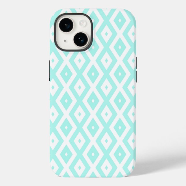 Funda De Case-Mate Para iPhone Patrón de diamante turquesa y blanco (Reverso )
