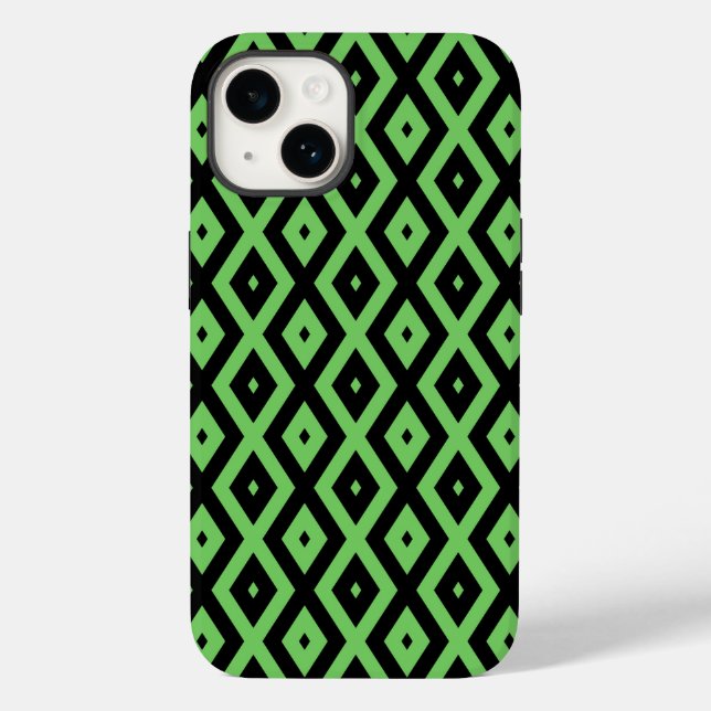 Funda De Case-Mate Para iPhone Patrón de diamante verde lima y negro (Reverso )