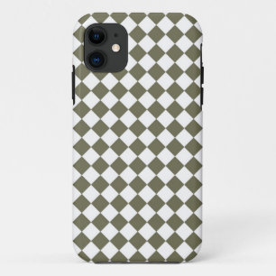 Funda Para iPhone 11 Patrón de diamante verde musgo en damero
