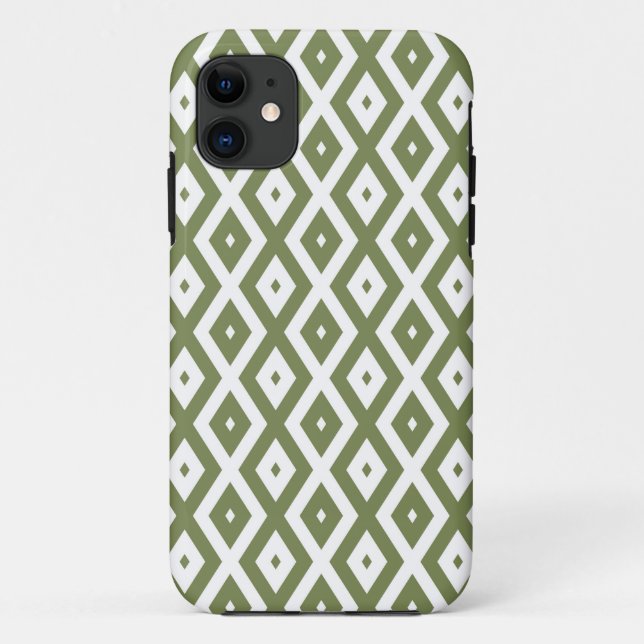 Funda De Case-Mate Para iPhone Patrón de diamante verde oliva y blanco (Reverso)
