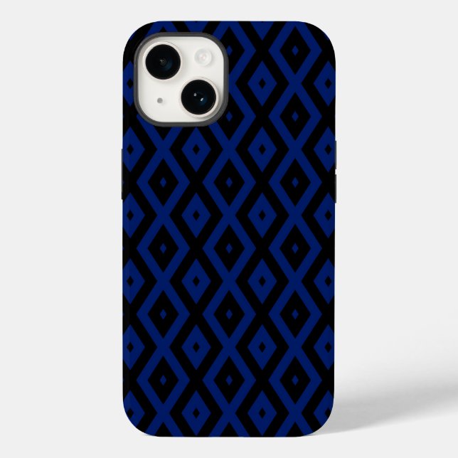 Funda De Case-Mate Para iPhone Patrón de diamantes azul y negro (Reverso )