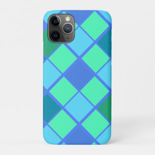 Funda Para iPhone 11 Pro Patrón de diamantes azul y verde de moda