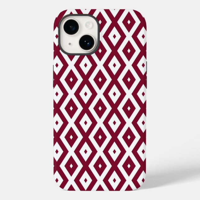 Funda De Case-Mate Para iPhone Patrón de diamantes de Borgoña y blanco (Reverso )