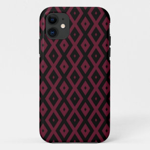 Funda Para iPhone 11 Patrón de diamantes de Borgoña y negro