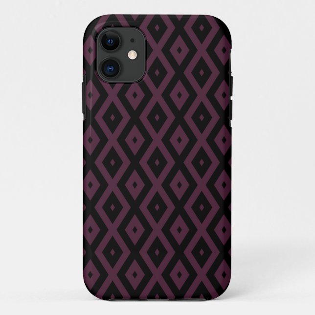 Funda De Case-Mate Para iPhone Patrón de diamantes de plumas y negro (Reverso)