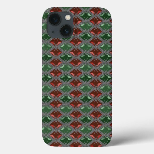 Funda De Case-Mate Para iPhone Patrón de diamantes gráficos Gemas verdes rojos (Reverso)