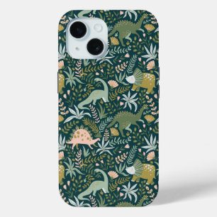 Funda Para iPhone 15 Patrón de dinosaurios verdes