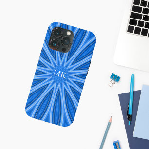 Funda Para iPhone 13 Pro Patrón de diseño floral de monograma azul moderno
