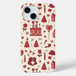 Funda Para iPhone 15 Patrón de Doodle de Celebración Romántica