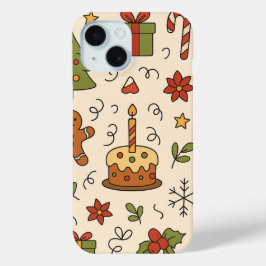 Funda Para iPhone 15 Patrón de Doodle Navideño Alegre