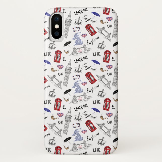 Funda De Case-Mate Para iPhone Patrón de Doodles de Londres (Reverso)
