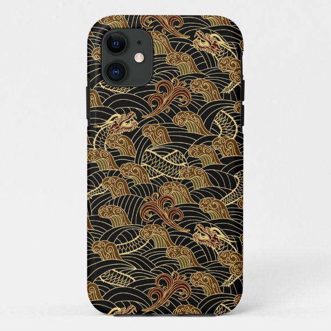 Funda De Case-Mate Para iPhone Patrón de dragón marino oriental (Reverso)