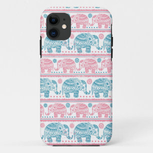 Funda Para iPhone 11 Patrón De Elefante Étnico Rosa Y Verde azulado