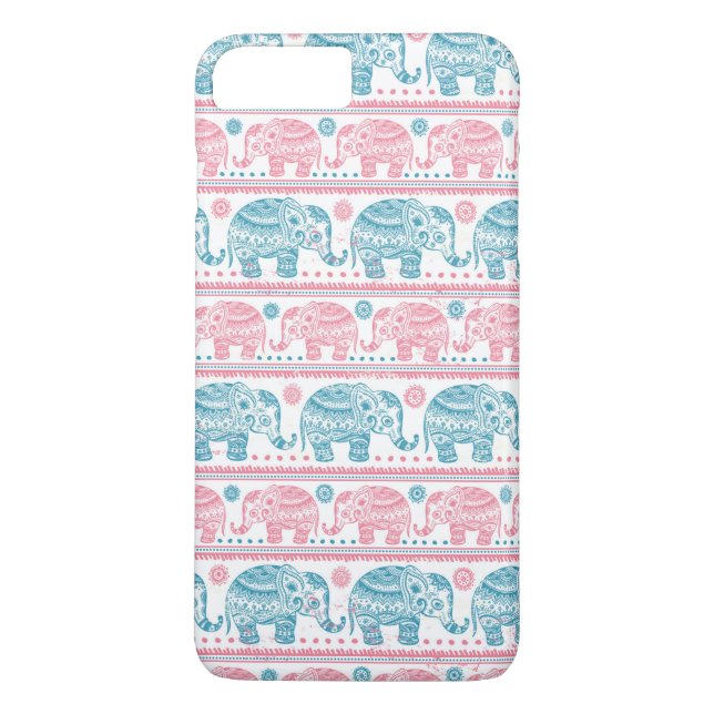 Funda De Case-Mate Para iPhone Patrón De Elefante Étnico Rosa Y Verde azulado (Reverso)
