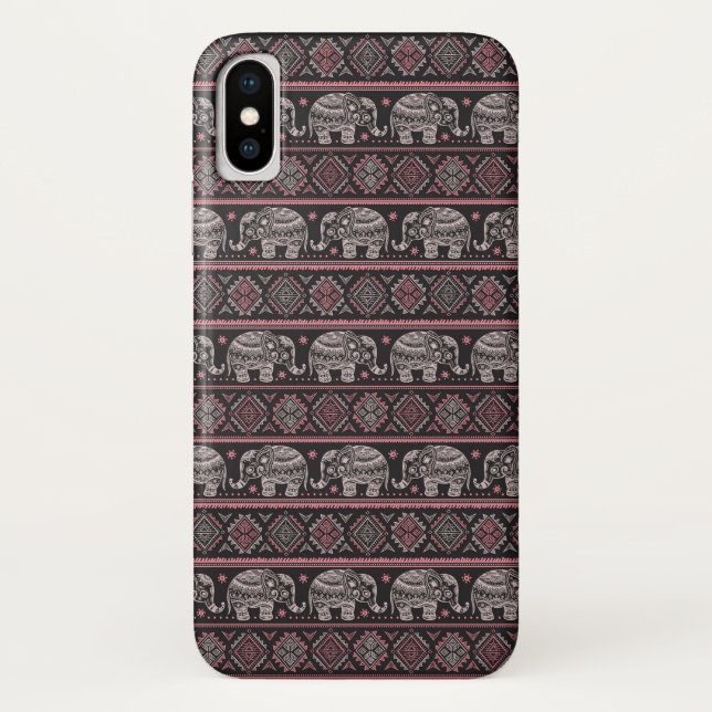 Funda De Case-Mate Para iPhone Patrón de elefantes étnicos negros (Reverso)
