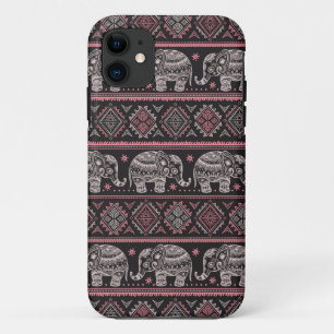 Funda Para iPhone 11 Patrón de elefantes étnicos negros