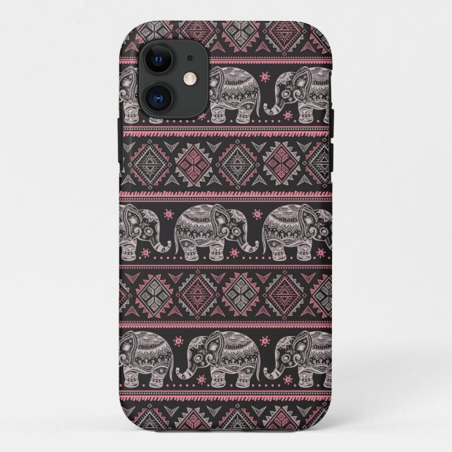 Funda De Case-Mate Para iPhone Patrón de elefantes étnicos negros (Reverso)