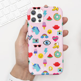 Funda Para iPhone X Patrón de Emojis de íconos de color rosa pastel de