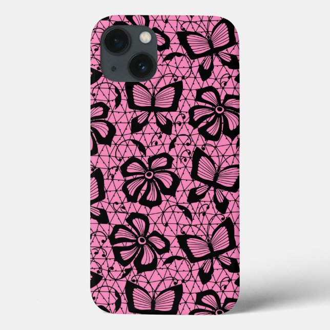 Funda De Case-Mate Para iPhone patrón de encaje con mariposas (Reverso)