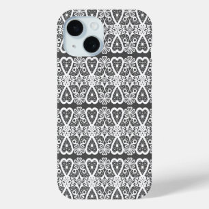 Funda Para iPhone 15 Patrón de encaje gris y blanco