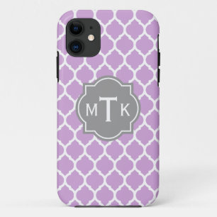 Funda Para iPhone 11 Patrón de Entramado Gris y Lilac Moderno Monograma