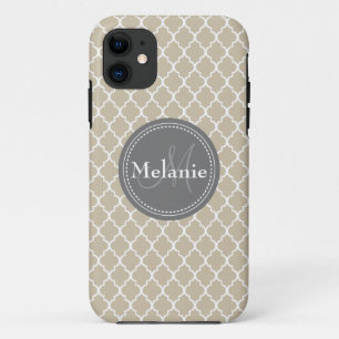 Funda Para iPhone 11 Patrón de entramado marroquí blanco monogramado
