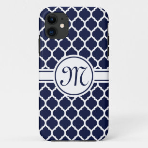Funda Para iPhone 11 Patrón de Entramado Marroquí Monogramado de la Mar