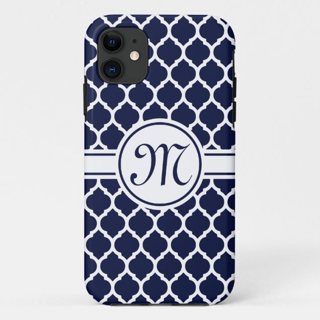 Funda De Case-Mate Para iPhone Patrón de Entramado Marroquí Monogramado de la Mar (Reverso)