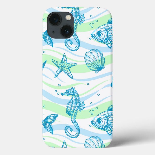 Funda De Case-Mate Para iPhone Patrón de esbozo marino (Reverso)